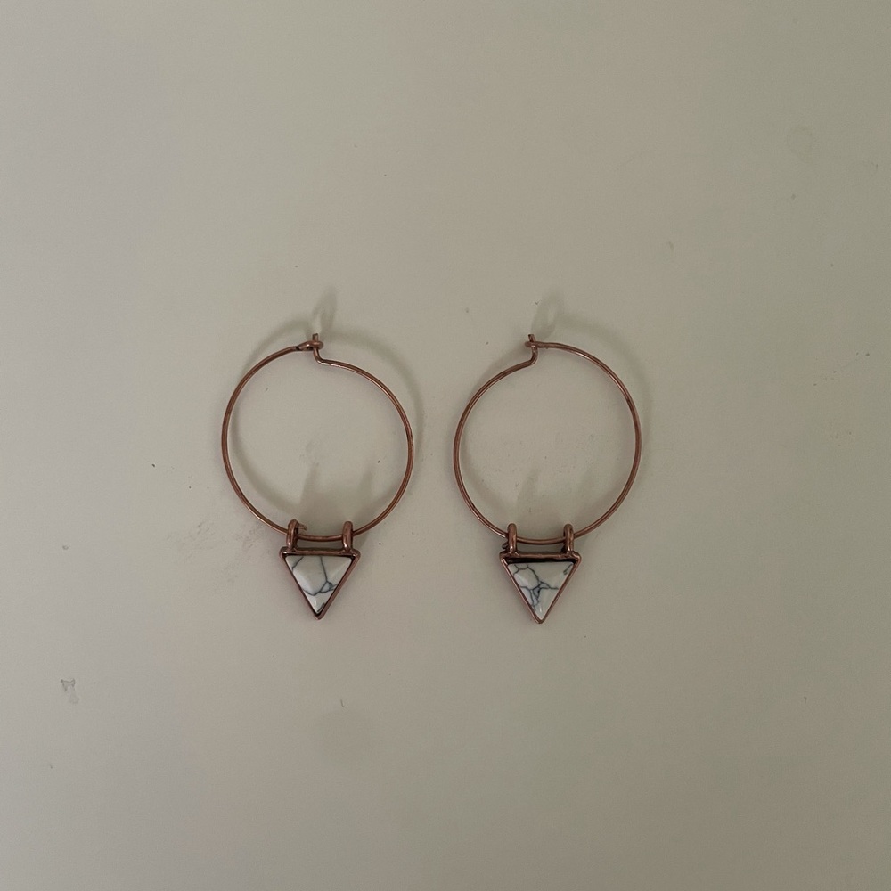 Rustic Hoop Triangle Marble Earrings